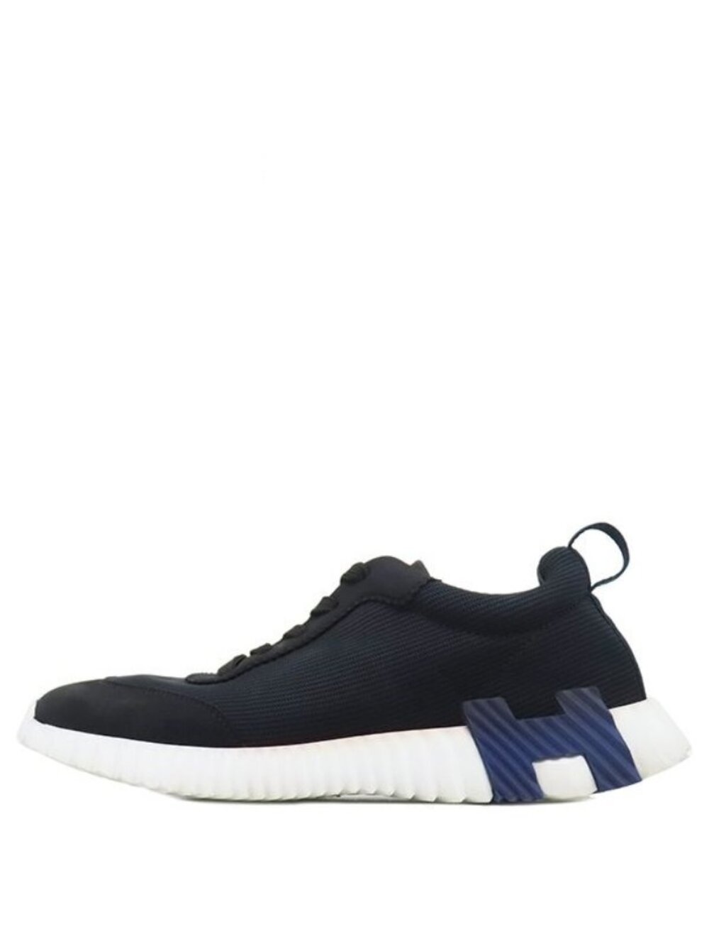 Hermes Sneakers Bouncing Calf Chevre Velour Textured Mesh Black Navy 39 H Logo